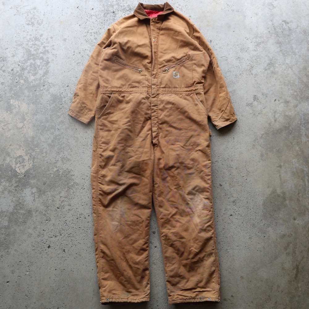Vintage Carhartt 50R Brown Duck Canvas Insulated Coveralls‎ Quilted Workwear